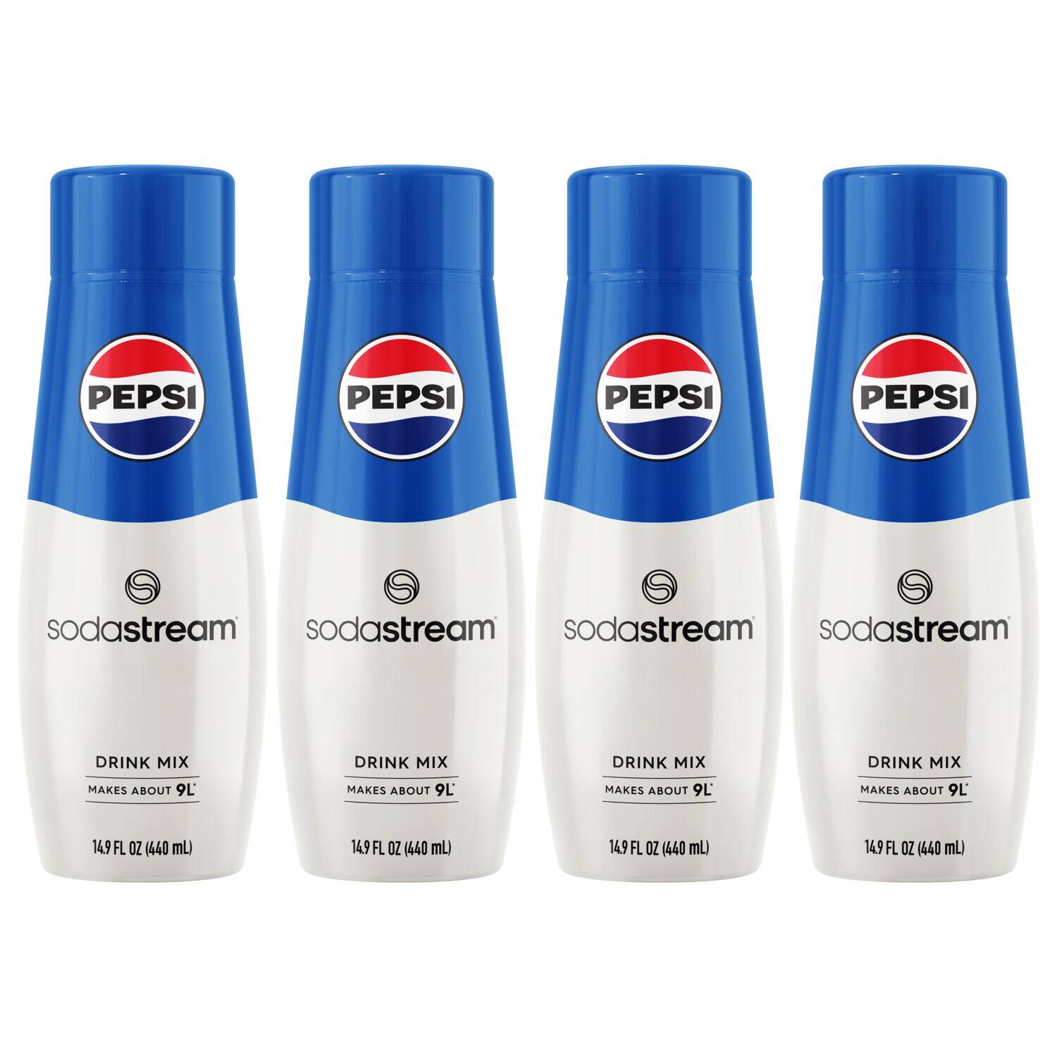PEPSI PEPSI PEPSI PEPSI Sodastream Sodastream Sodastream Sodastream Drink Mix Makes About 9L Drink Mix Makes About 9L Drink Mix Makes About 9L Drink Mix Makes About 9L 14.9 FL OZ (440 mL) 14.9 FL OZ (440 mL) 14.9 FL OZ (440 mL) 14.9 FL OZ (440 mL)