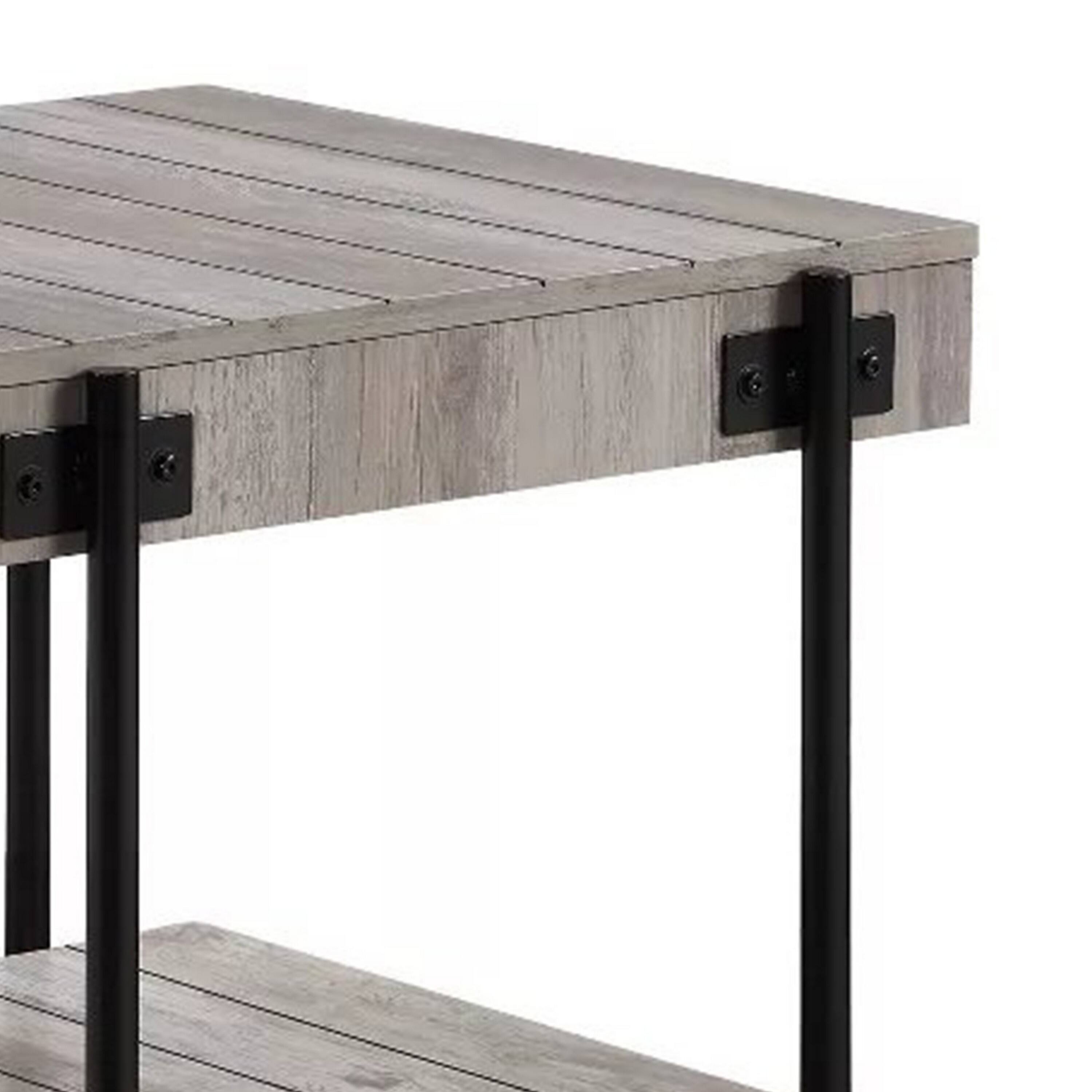 Alt View 2. Manhattan Lane - Loak 24 Inch Side End Table, Plank Design, Caster Wheels, Brown, Black - Black, Brown.