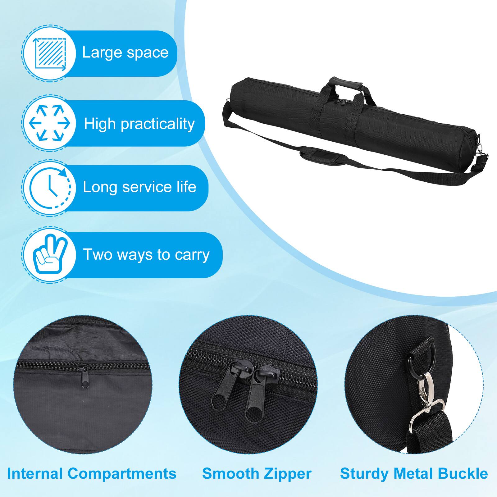 - Large space
- High practicality
- Long service life
- Two ways to carry
- Internal Compartments
- Smooth Zipper
- Sturdy Metal Buckle