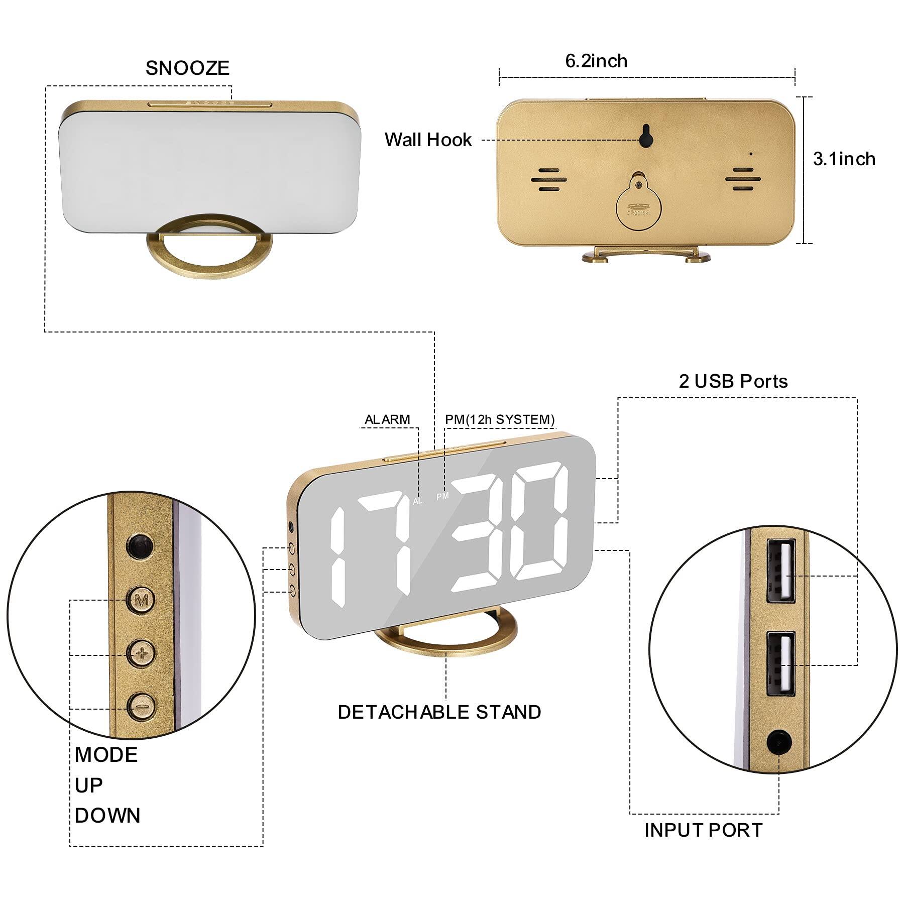 SNOOZE 6.2inch Wall Hook 3.1inch M 3 S 8 ALARM PM(1 2h SYSTEM) PM AL 30 2 USB Ports - DETACHABLE STAND MODE UP DOWN INPUT PORT