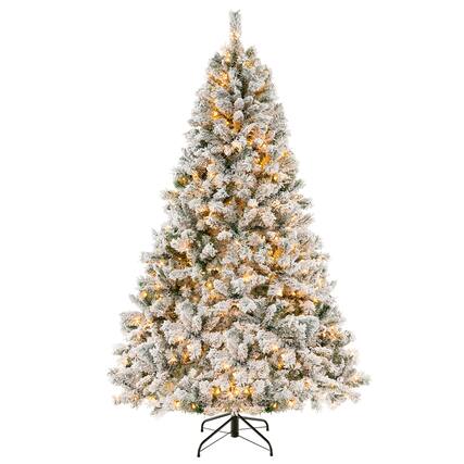 Front. Costway - 7 FT Pre-Lit Christmas Tree 3-Minute Quick Shape Flocked Decor with 450 LED Lights - Green/White.