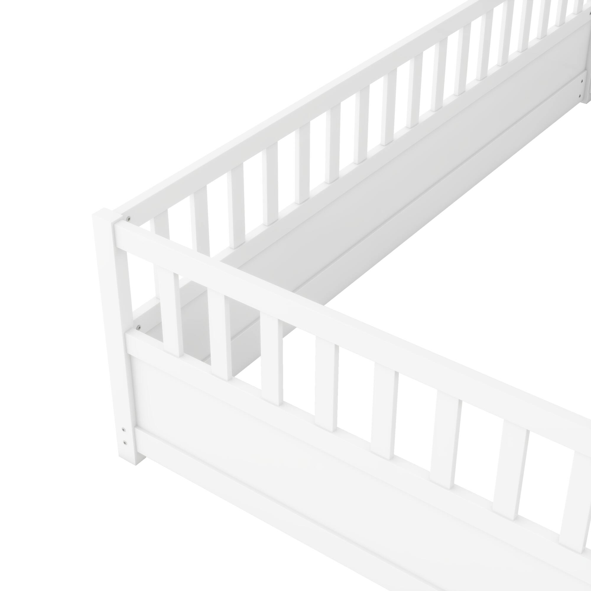 Alt View 9. GOODSILO - Twin Size Floor Bed with Safety Barrier and Door for Children, Montessori Inspired Wooden Frame - White.