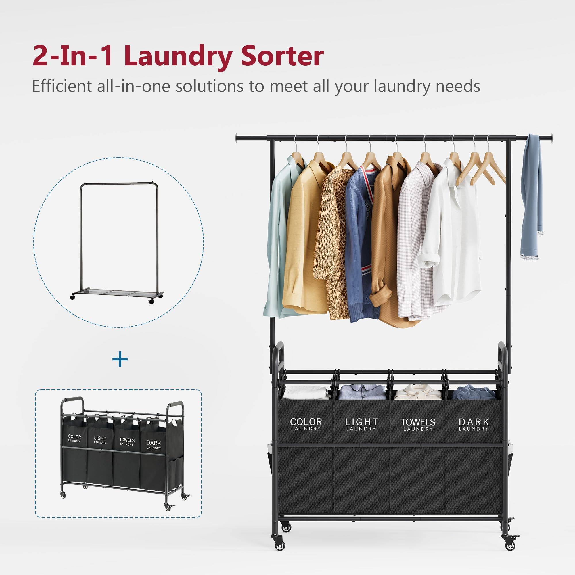 2-In-1 Laundry Sorter  
Efficient all-in-one solutions to meet all your laundry needs  

COLOR LAUNDRY  
LIGHT LAUNDRY  
TOWELS  
DARK LAUNDRY