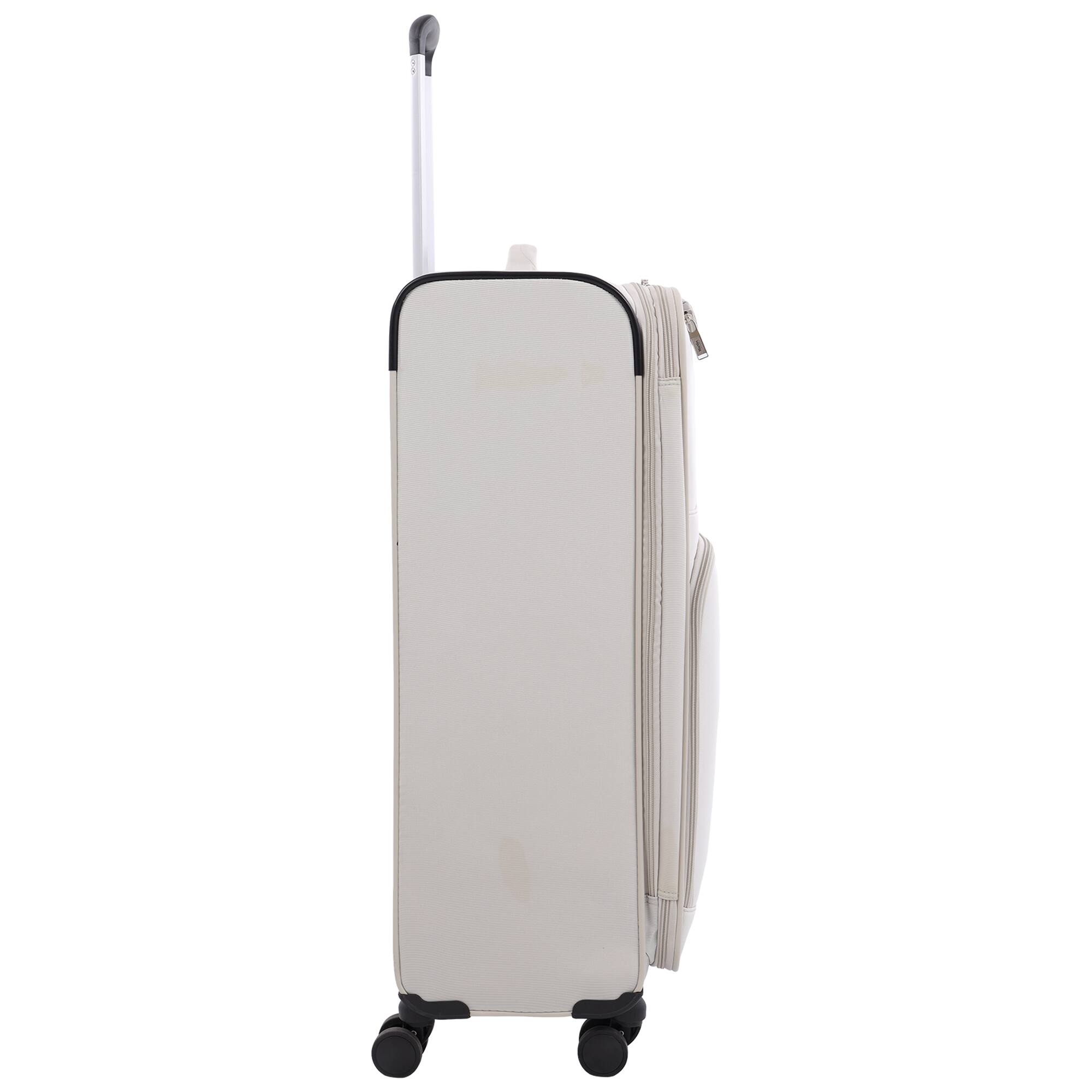 Left. Martha Stewart - 31" Softside Luggage – Extra Large Expandable Spinner Suitcase with 8 Wheels & Front Pockets - LIGHT GREY.