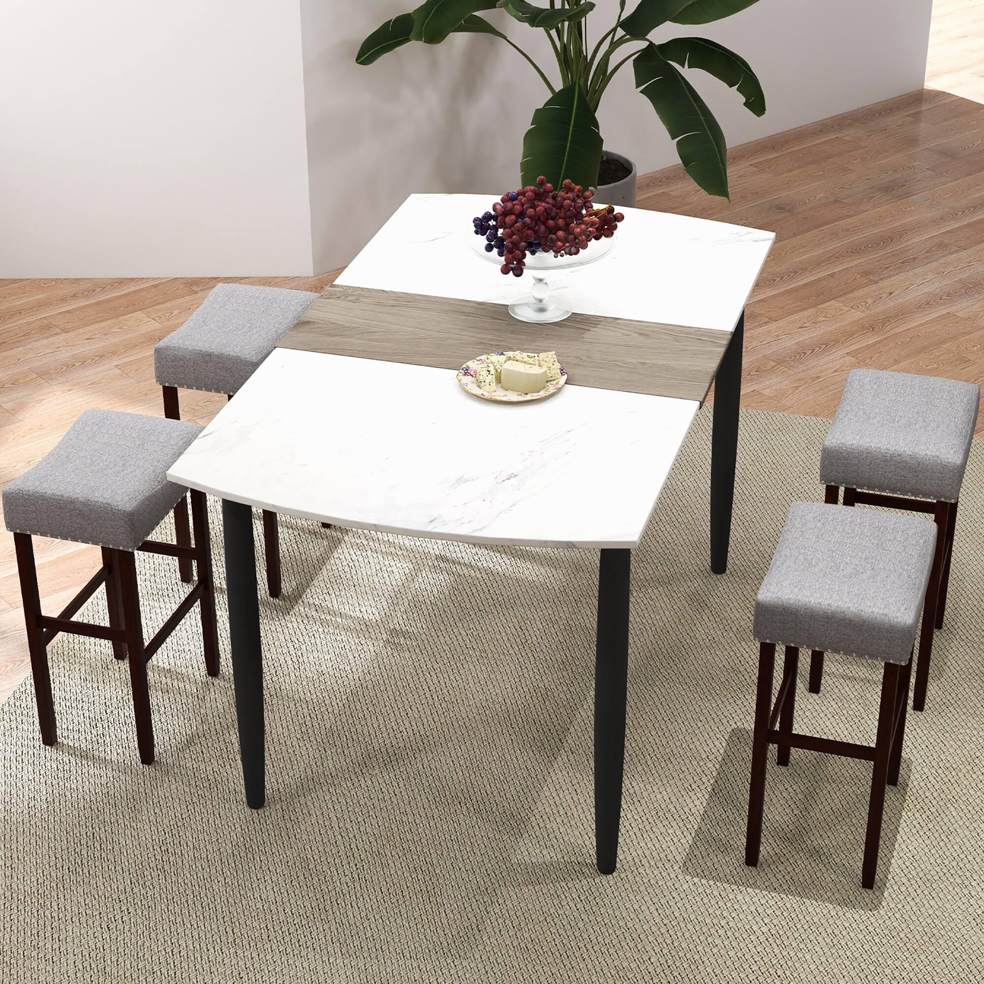 Alt View 3. Costway - Costway Set of 2 Bar Stools Bar Height Saddle Kitchen Chairs with Wooden Legs - Grey.