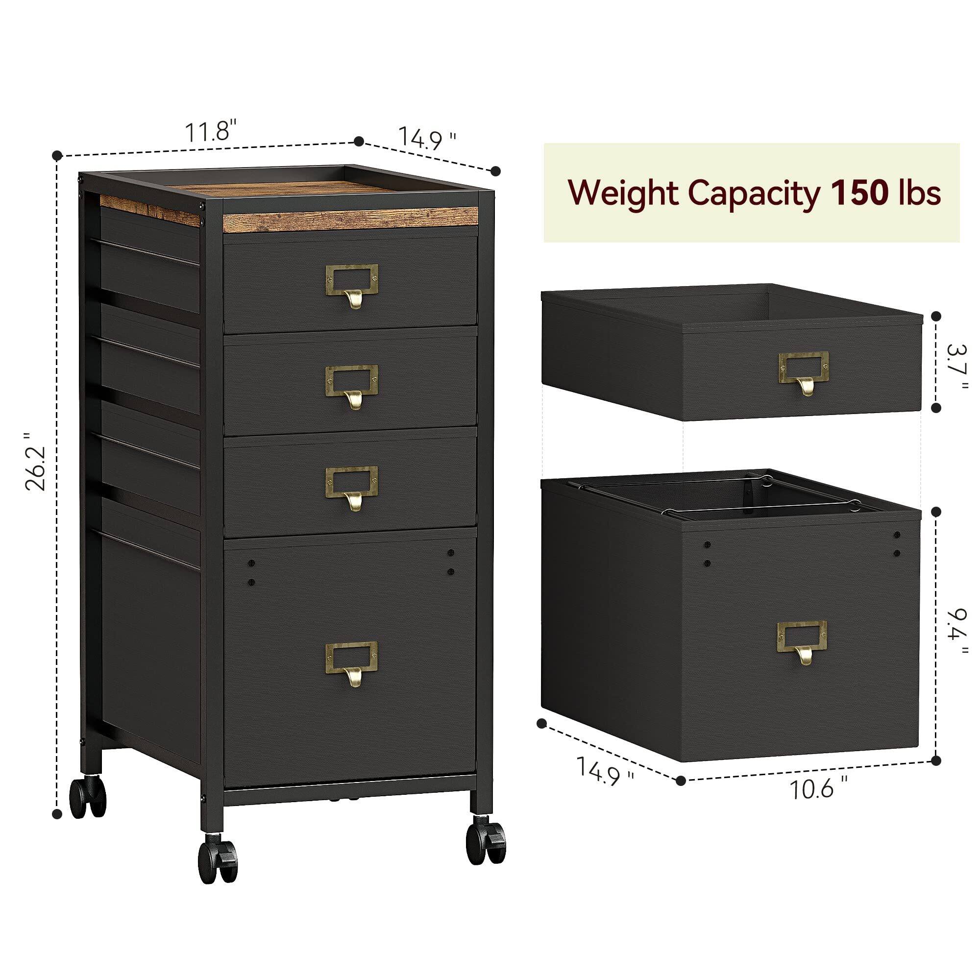 Alt View 2. Acekool - Mobile Filing Cabinet for Home Office, 4-Drawer, Under Desk Rolling Filing Organizer - Black.