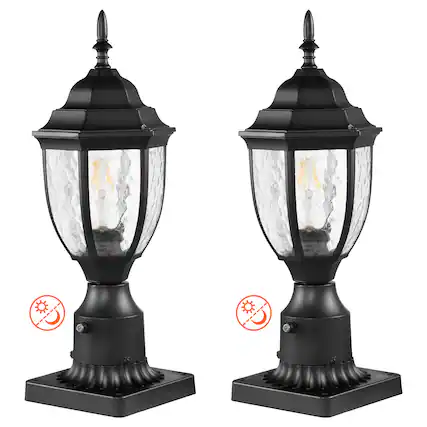 Front. VEVOR - 2 Pack Dusk to Dawn Outdoor Post Light, 15.35 in, Waterproof Lamp Post Light Fixtures - Black.