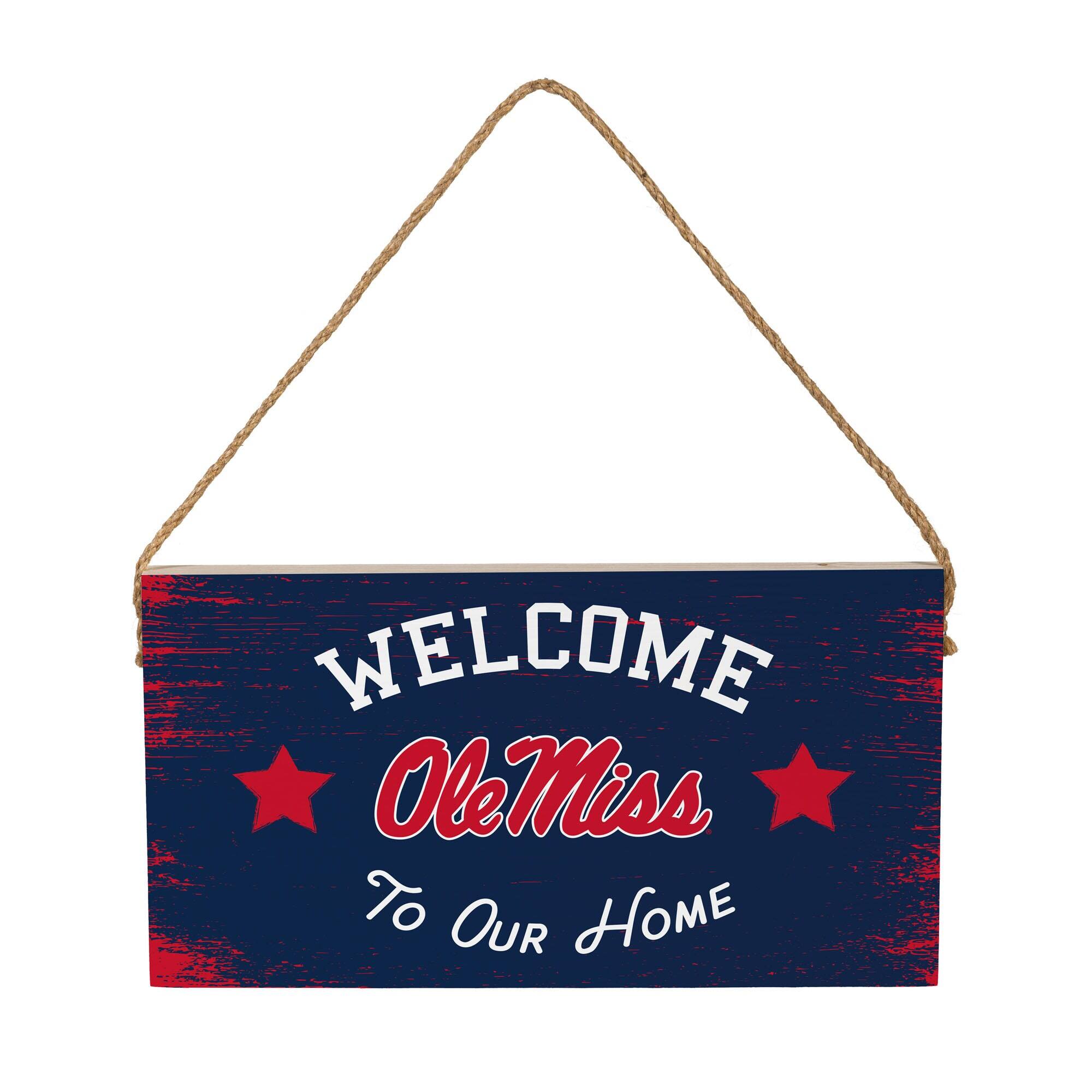 Ole Miss Rebels 6" x 11" Welcome Home Wood Wall Sign with Rope Hanger