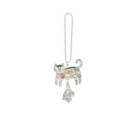 Ganz - and Gold Cat with Fish Car Charm 7.5 Inch with Chain - Silver