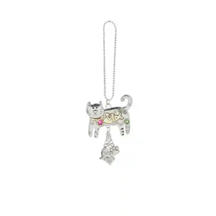 Front. Ganz - Ganz Silver and Gold Cat with Fish Car Charm 7.5 Inch with Silver Chain - Silver.