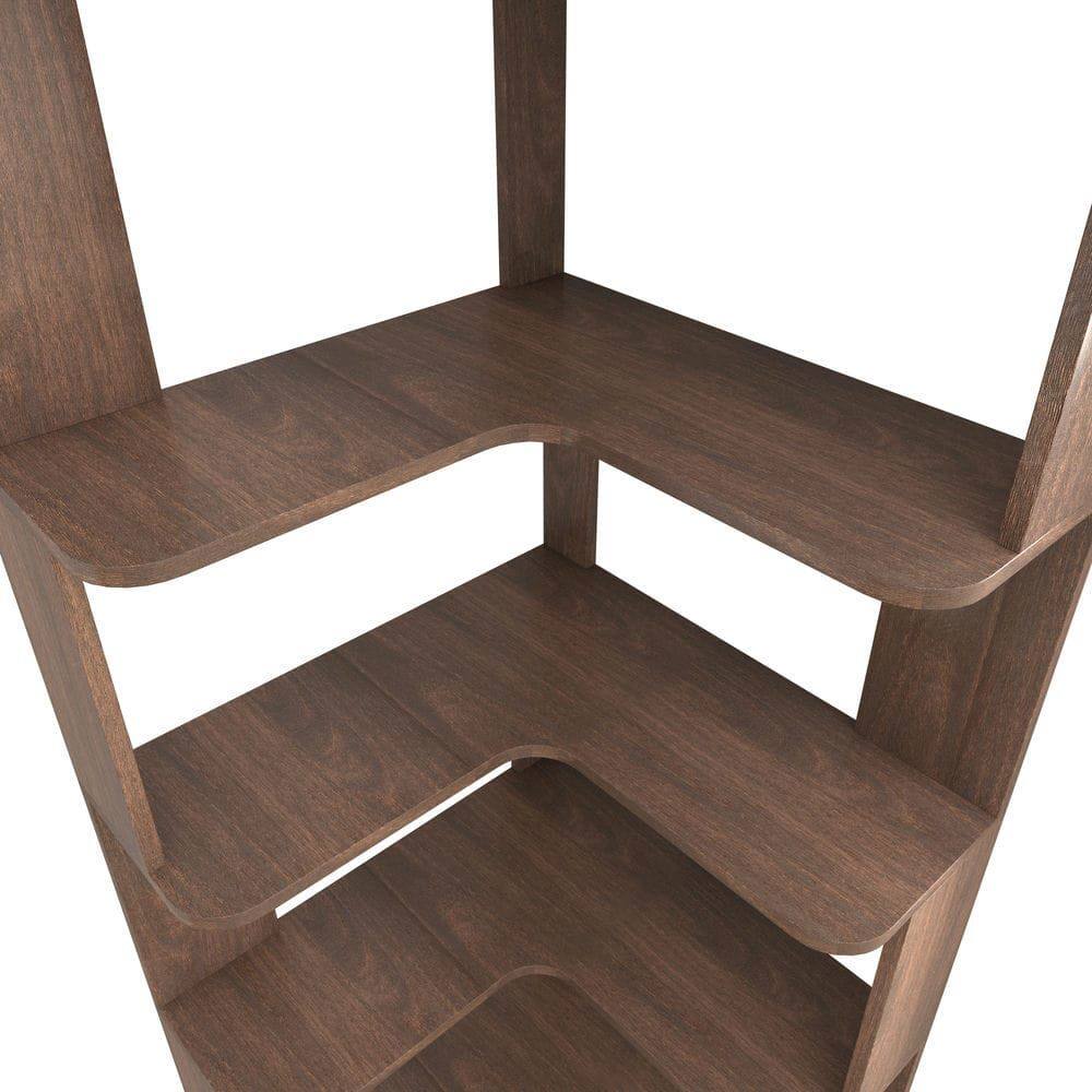 Alt View 5. Kadyn - 6-Tier L-Shaped Corner Bookshelf, Wood Bookcase with Anti-Tip Device - Dark Brown.