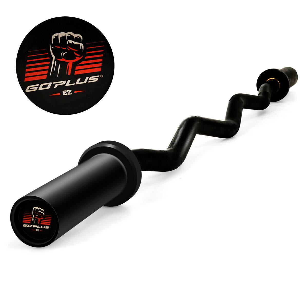 Costway - 48''Phosphate Steel Olympic EZ Curl Bar 28mm Grip Home Gym Fitness Equipment - Black