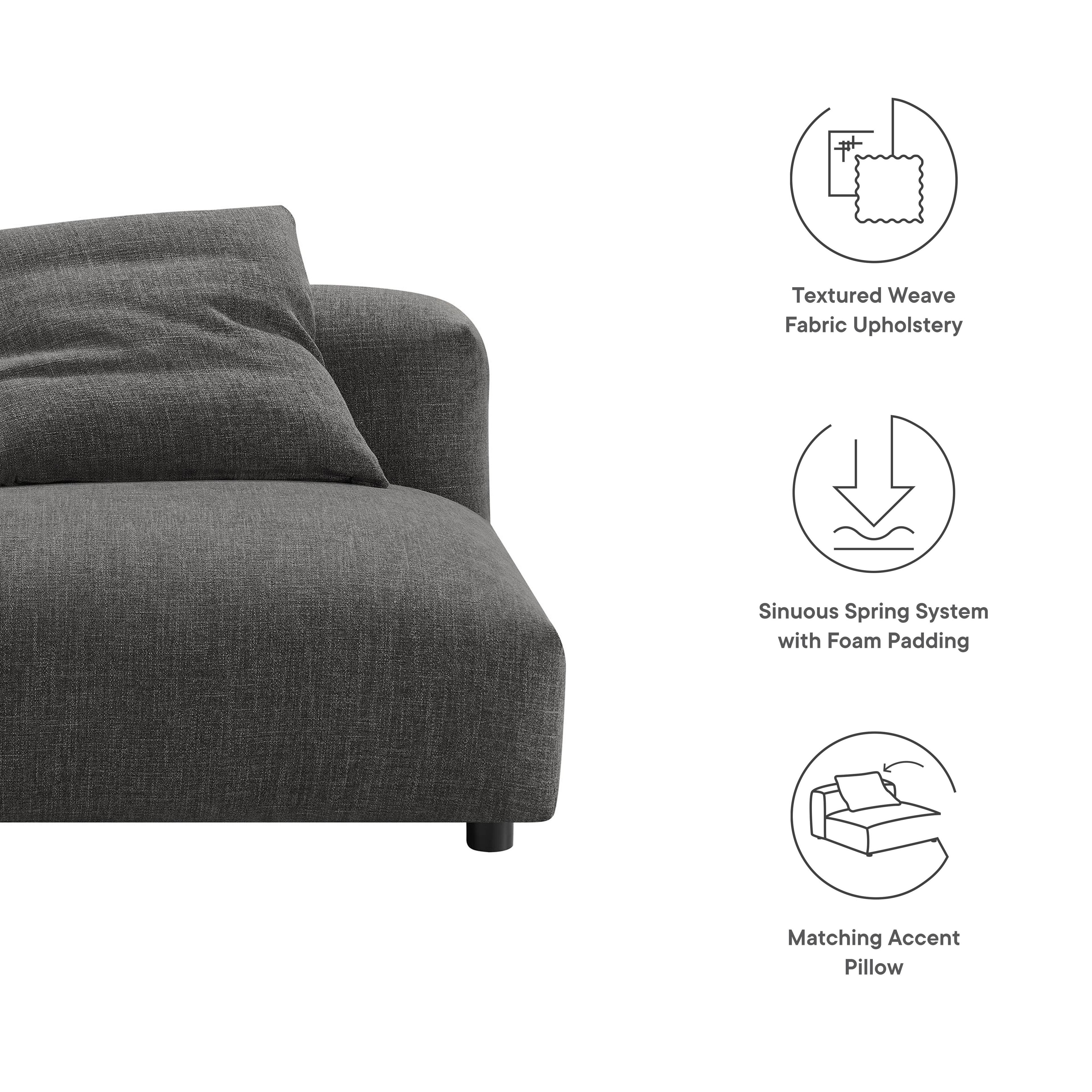 Textured Weave Fabric Upholstery  
Sinuous Spring System with Foam Padding  
Matching Accent Pillow