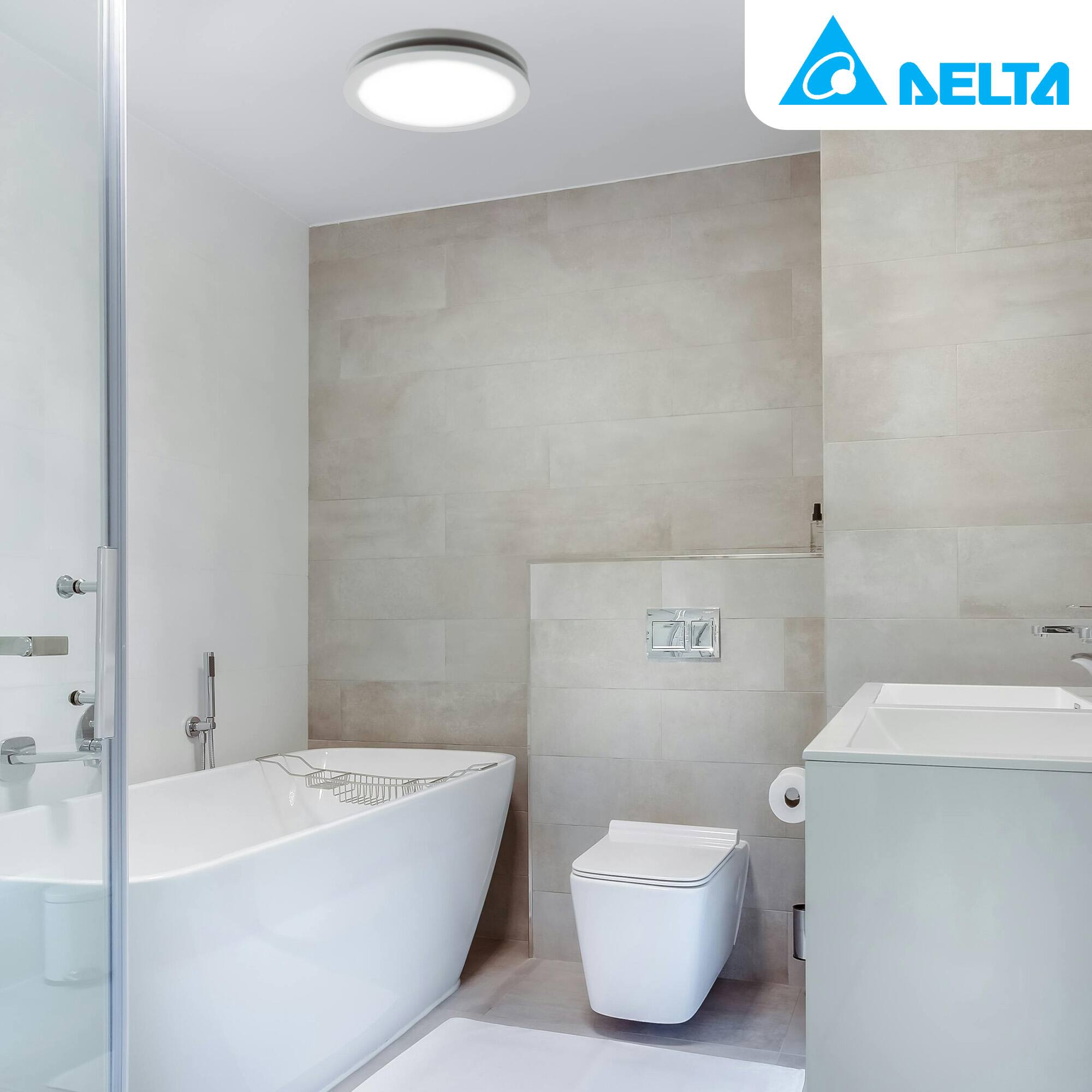 Alt View 3. Delta Breez - Delta Breez Integrity 100 CFM Exhaust Fan, LED Edge-Lit Flat Round Panel, White - White.