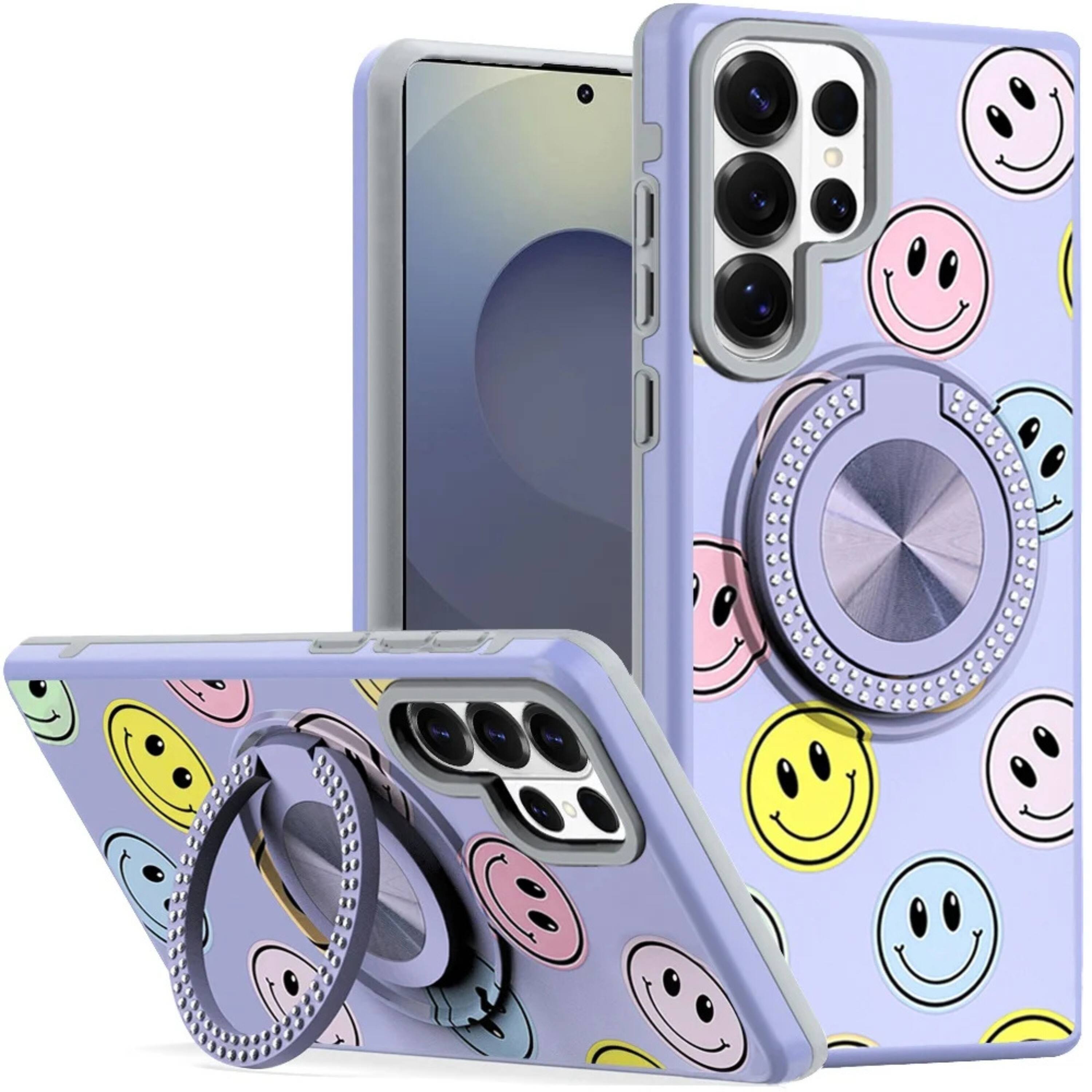 Front. Kitcheniva - Stylish Bling Ring Stand Protective Case With Tempered Glass For Samsung S26 Ultra Purple Smiles - Purple.