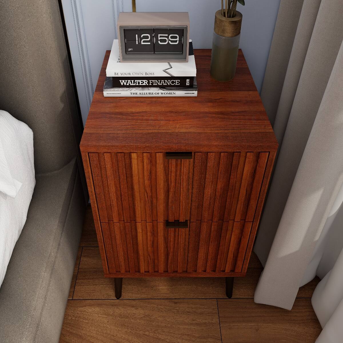 Loheer Wooden Nightstand, Two Drawer Bedside Cabinet for Bedroom, Color ...