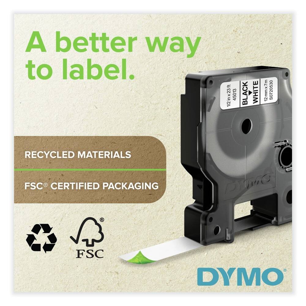 A better way to label.

RECYCLED MATERIALS

FSC® CERTIFIED PACKAGING

1/2 in x 23 ft 45013 BLACK WHITE 12 12mm x 7m S0720530

DYMO