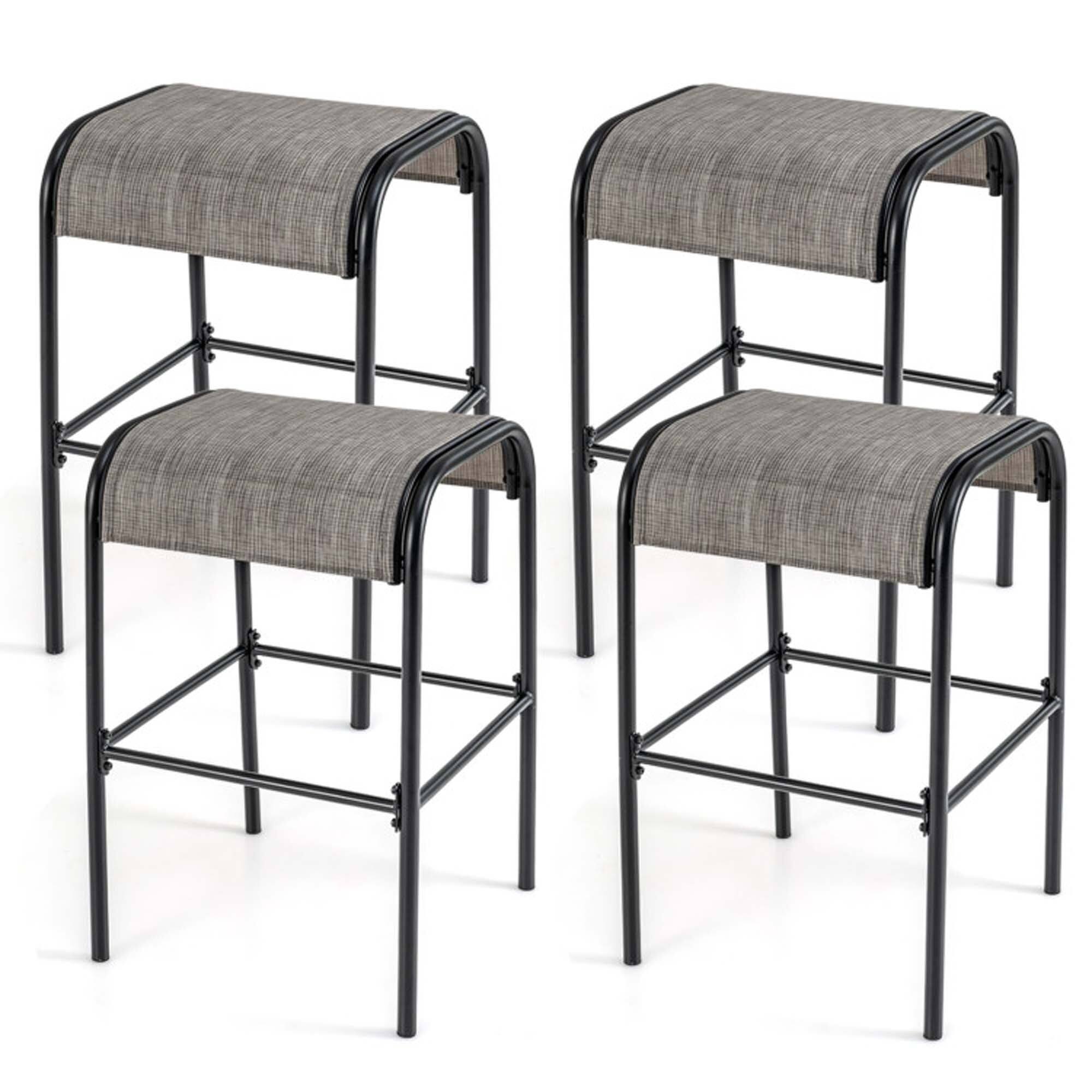Front. Boyel Living - Black Patio Metal Set of 2 Bar Stools - Brown.