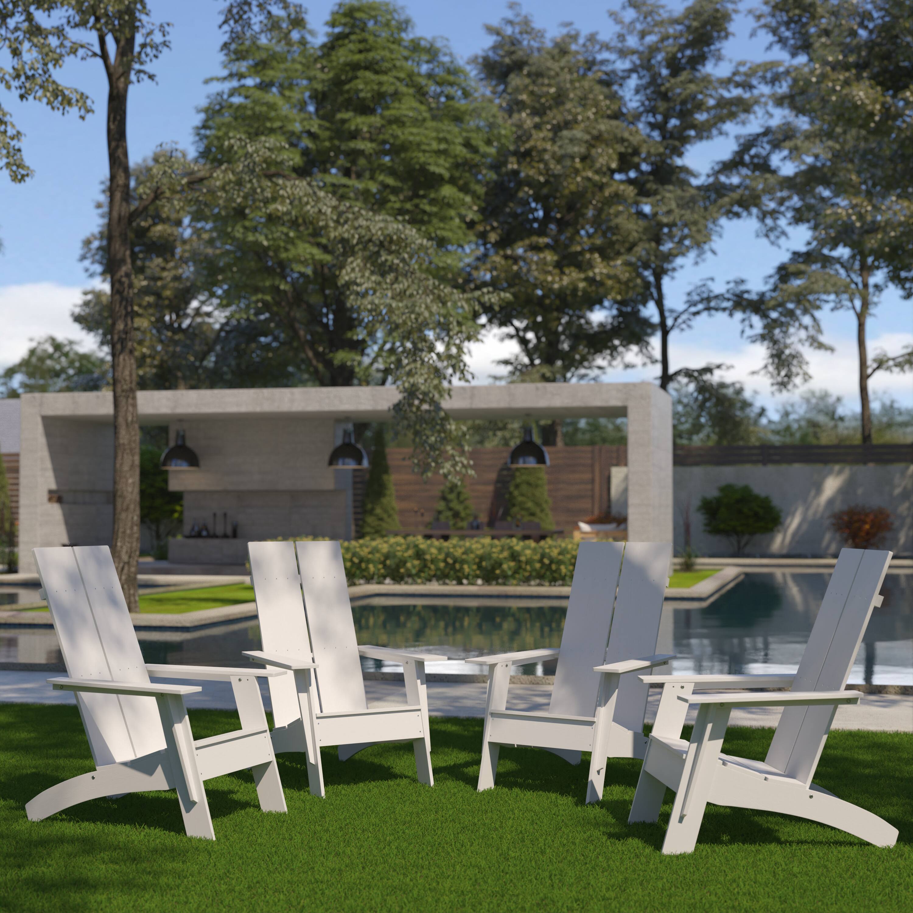 Alt View 2. Emma + Oliver - Set of 4 Modern Dual Slat Back Indoor/Outdoor Adirondack Style Chairs - White.