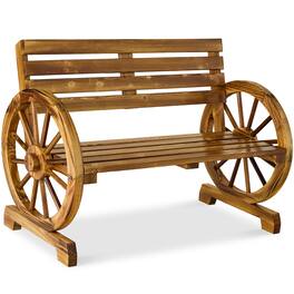 Best Choice Products - 2-Person Wooden Wagon Wheel Bench for Patio, Garden, Outdoor Lounging w/ Rustic Design - Natural