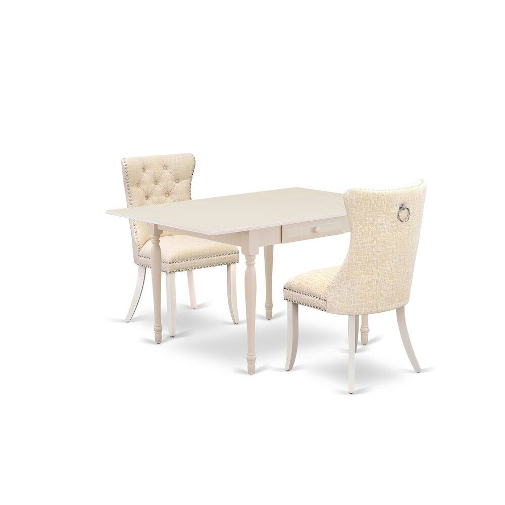 Angle. East West Furniture - 3 Piece Dining Room Furniture Set Contains a Rectangle Kitchen Table - White.