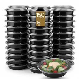 Eco Harmony Products - Microwaveable Round Container with Lid, 16oz, 150-Pack - Black