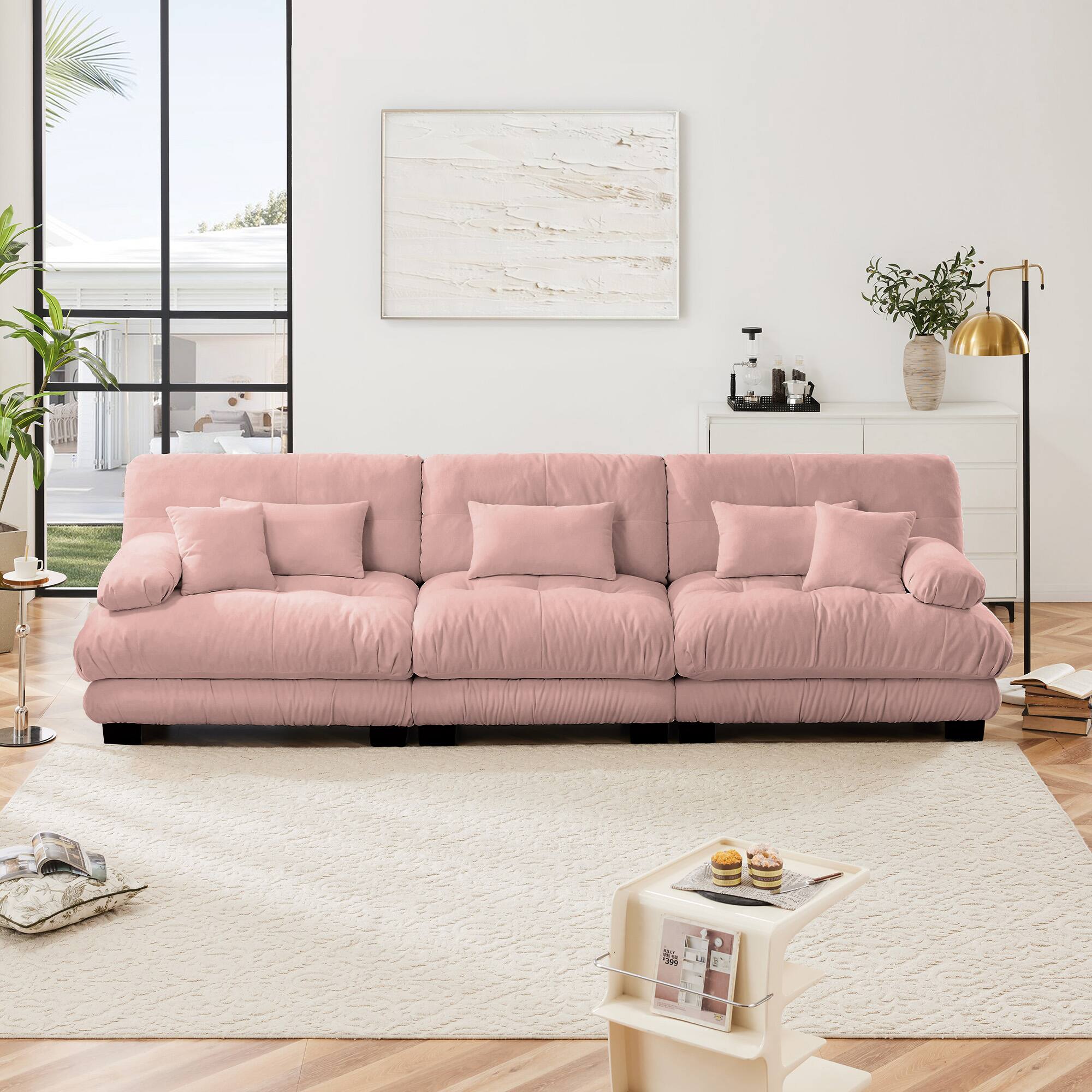 Left. LOVMOR - 3 Seater Chenille Modular Sectional Couch Deep Seat Compressed Pack For Living Room Apartment Office Plush Den - Pink.