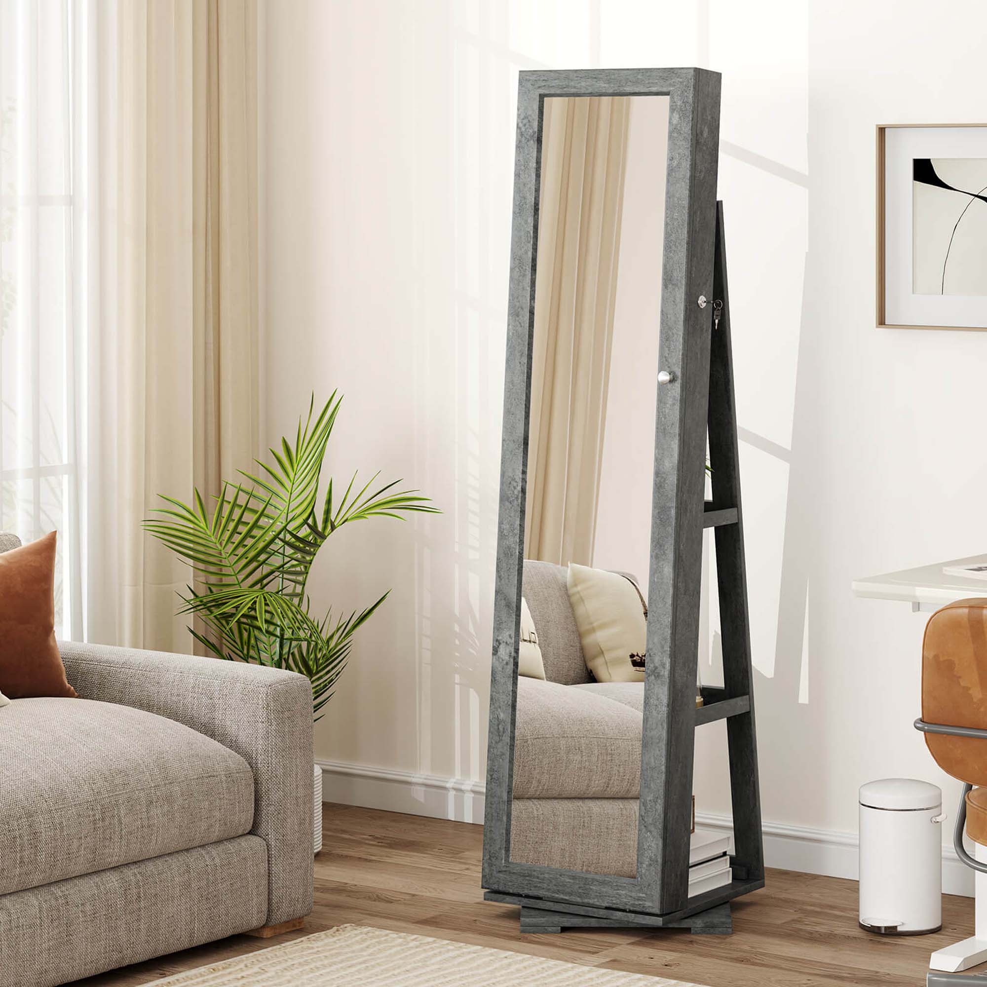 Alt View 4. Costway - Costway 360° Rotatable Jewelry Cabinet Armoire 2-in-1 Lockable Mirrored - Dark Gray.