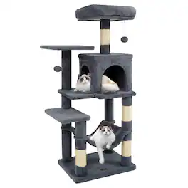 Costway - 44" Tall Multi-level Cat Tree with Cushion Top Perch, 2-Entrance Large Cat Condo