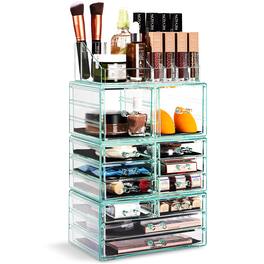 Sorbus - X-Large Clear Makeup Organizer Case - 4 Piece Set (12 Drawers) - Teal
