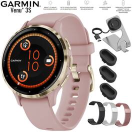 Refurbished Excellent - Bundle - Garmin - Venu 3S Fitness GPS Smartwatch 41 mm + Charging Stand & Extra Bands - Soft Gold S/S Bezel|Dust Rose Case & Silicone Band - (2023)