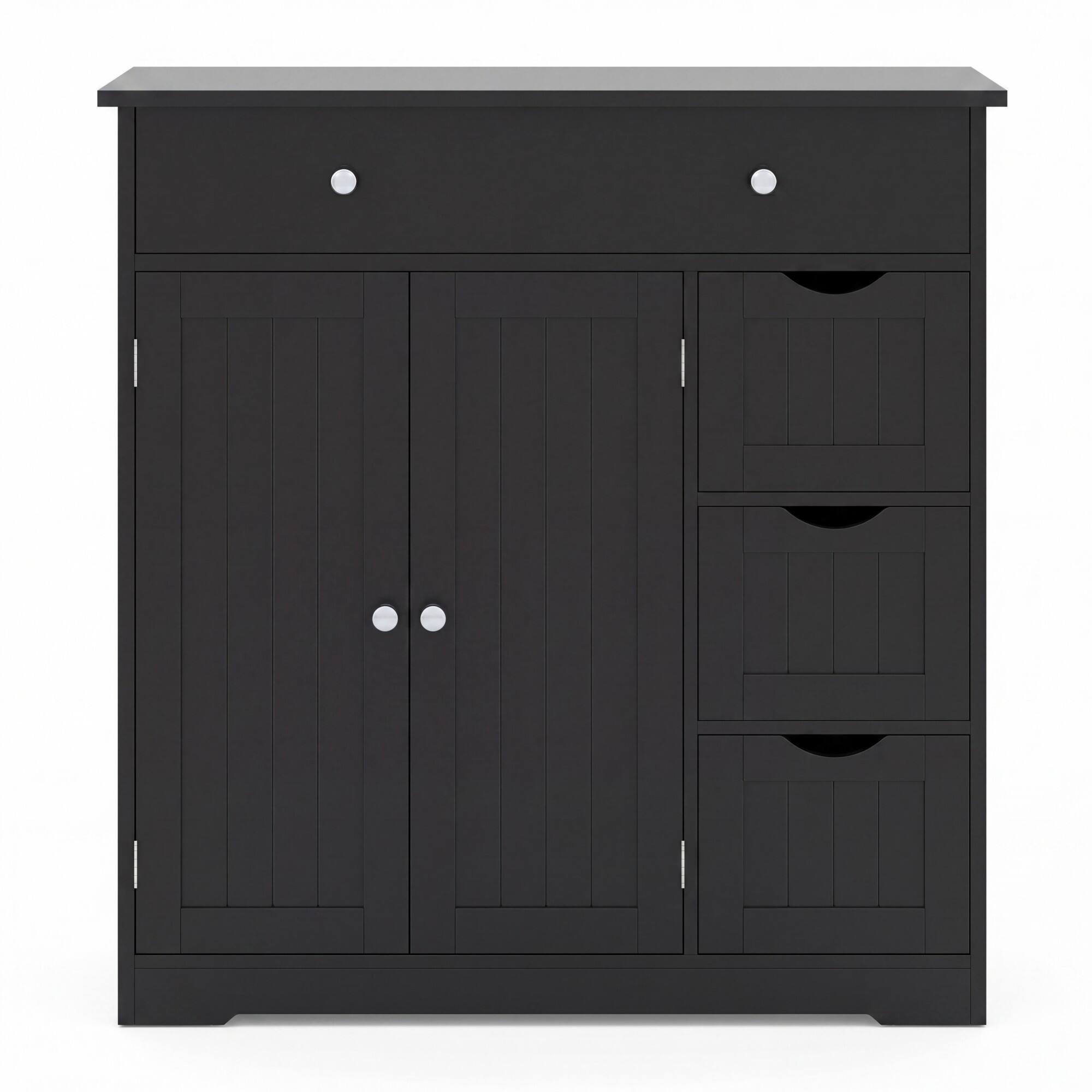 Alt View 9. Costway - Costway Bathroom Floor Cabinet, Storage Cabinet with 4 Drawers,2 Doors&Adjustable Shelf - Black.