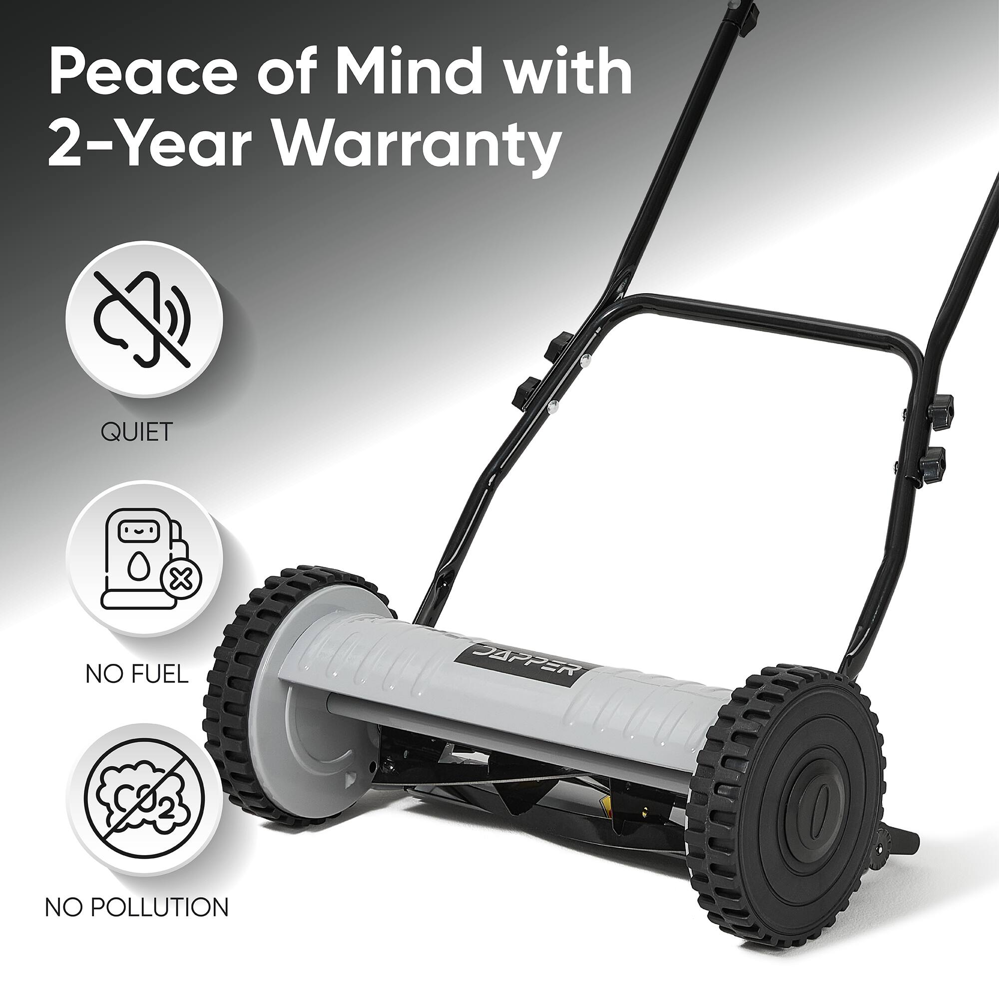 Peace of Mind with 2-Year Warranty

QUIET
NO FUEL
NO POLLUTION