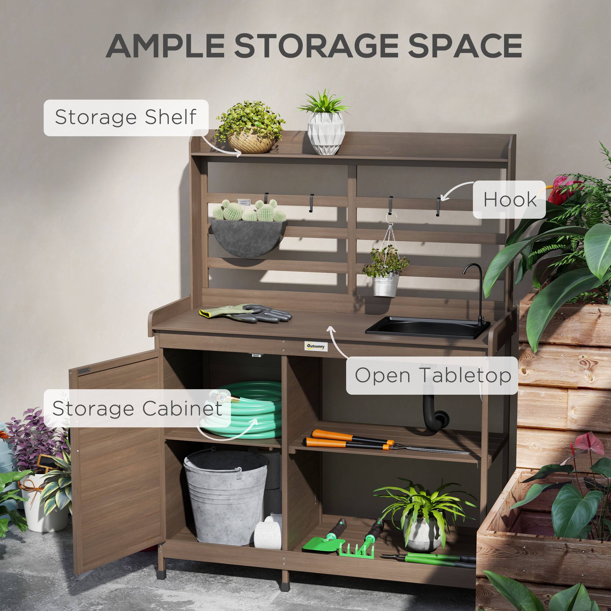AMPLE STORAGE SPACE
Storage Shelf
Hook
Storage Cabinet
Open Tabletop