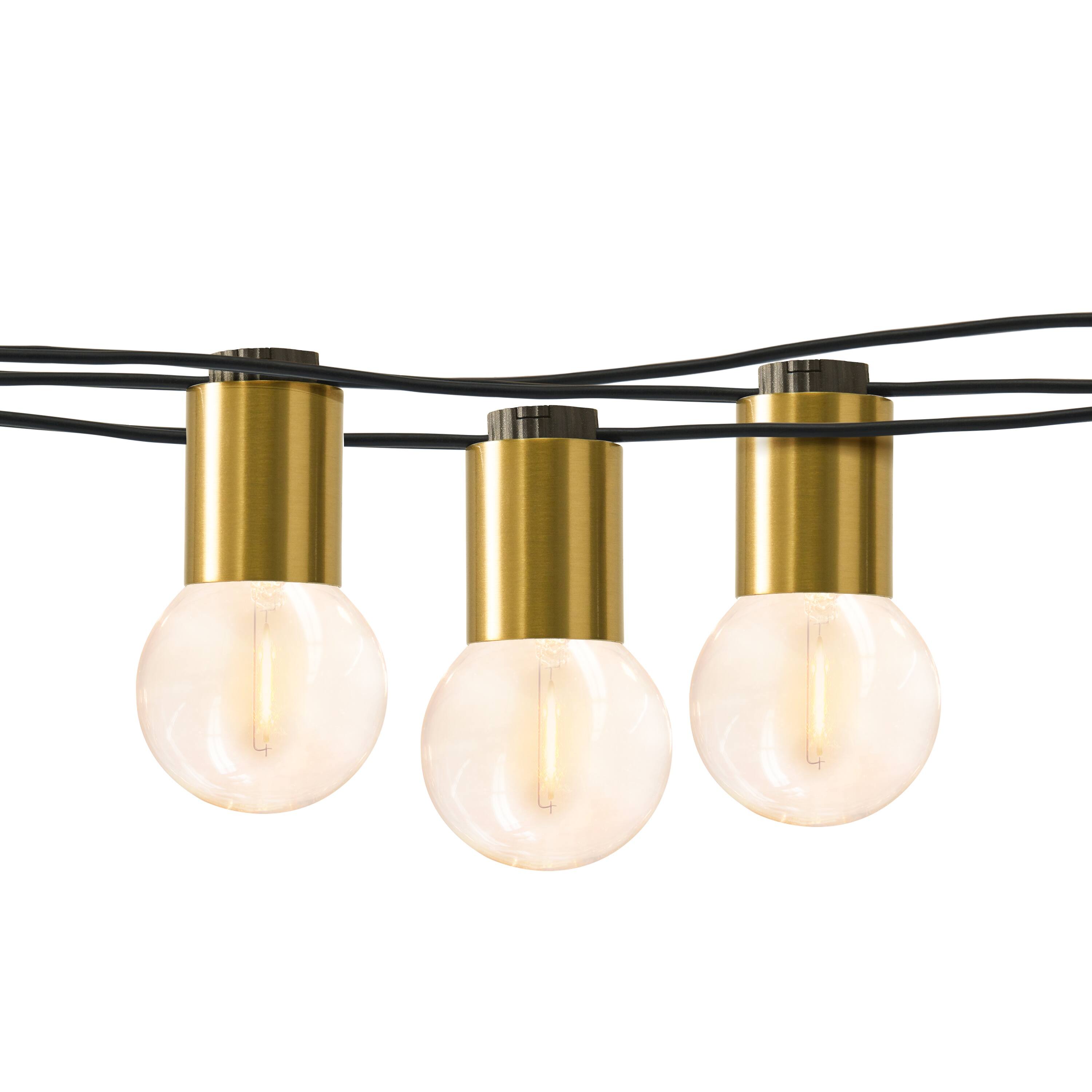 Front. Brightech - Ambience Glow 26 Ft 1W 2700K LED Outdoor Dimmable Heavy Duty Retro Shatterproof Edison Globe Bulb String Lights - Antiqued Brass.