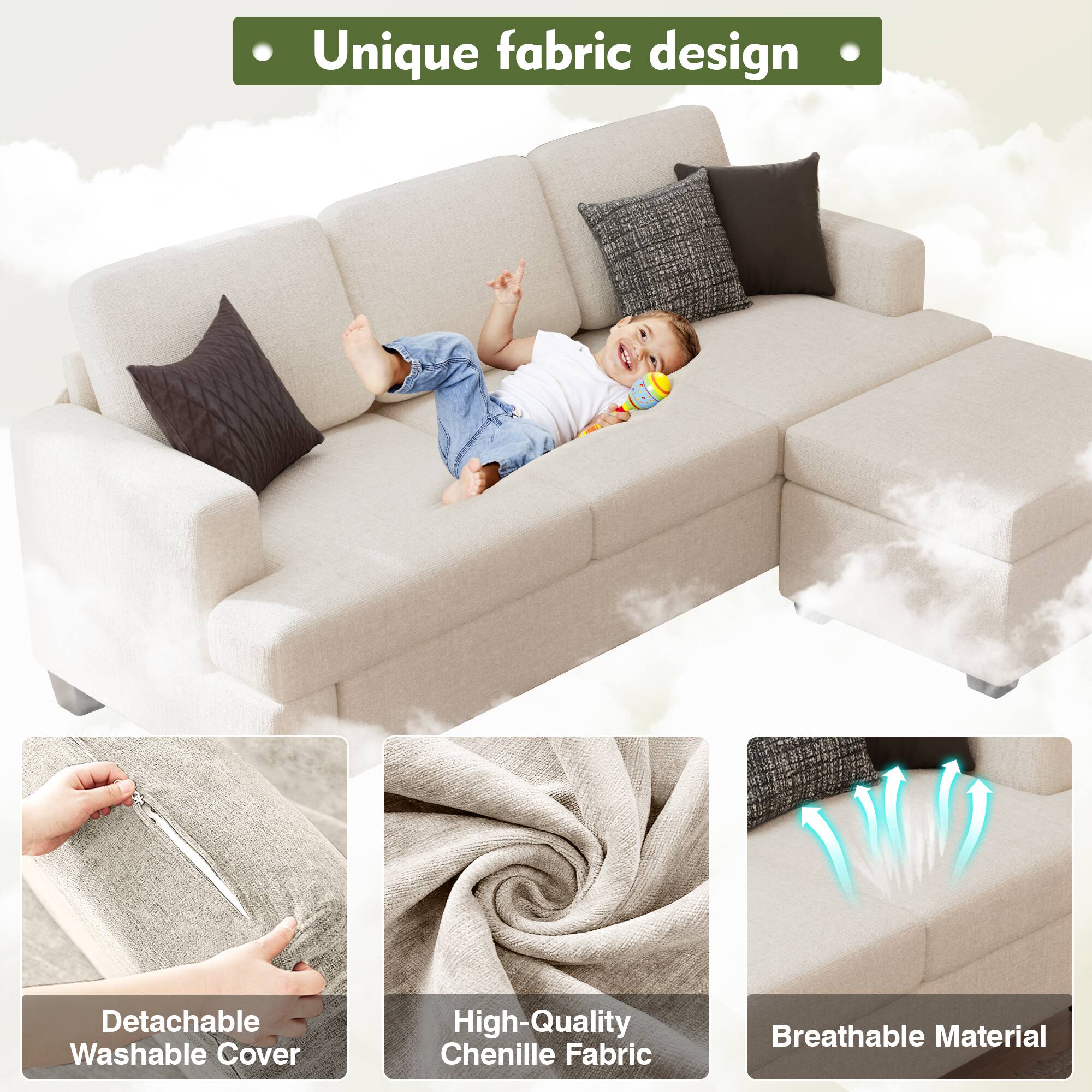 Unique fabric design, Detachable Washable Cover, High-Quality Chenille Fabric, Breathable Material