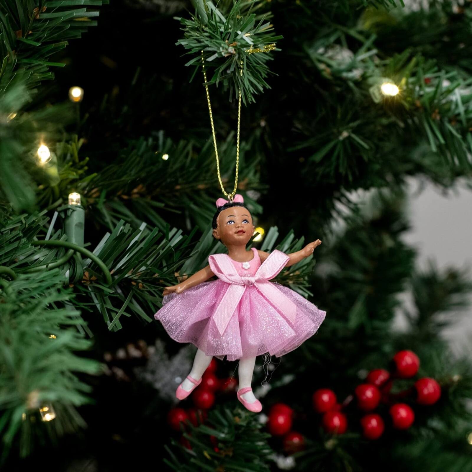 Alt View 2. Kurt S Adler - Kurt Adler African American Little Ballerina Dancer Resin Christmas Tree Ornament 3.25 inch - Multicolor.