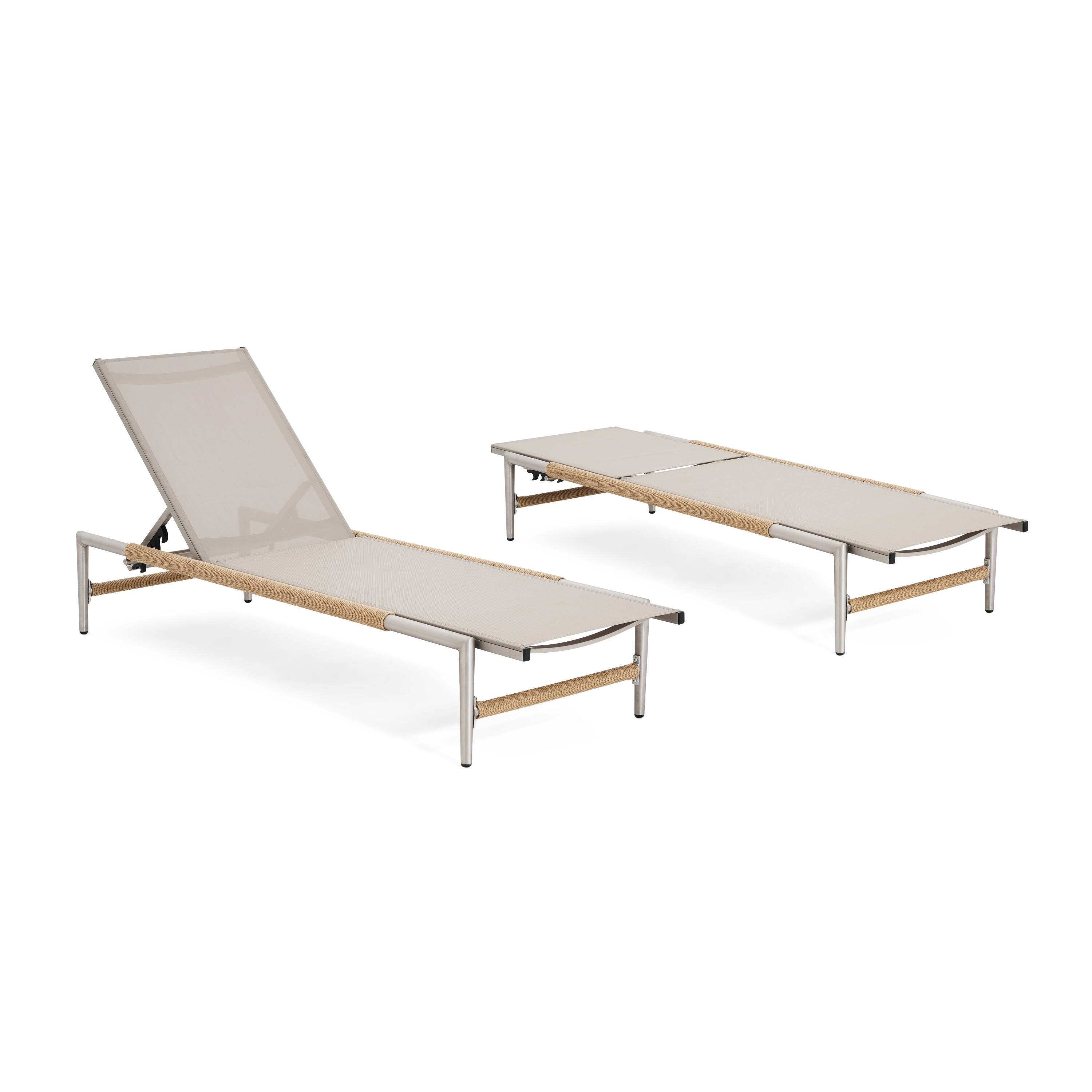 Left. Mondawe - Set of 2 Outdoor Patio Aluminum Chaise Lounge - Natural+Silver.