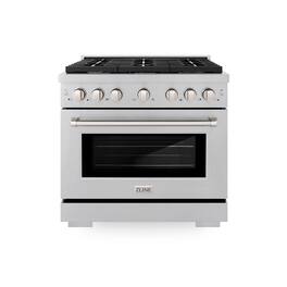 ZLINE - 36 in. Paramount Dual Fuel Satin Steel Range w/ 6 Burners & Convection Oven (SDRS-36) - Stainless Steel
