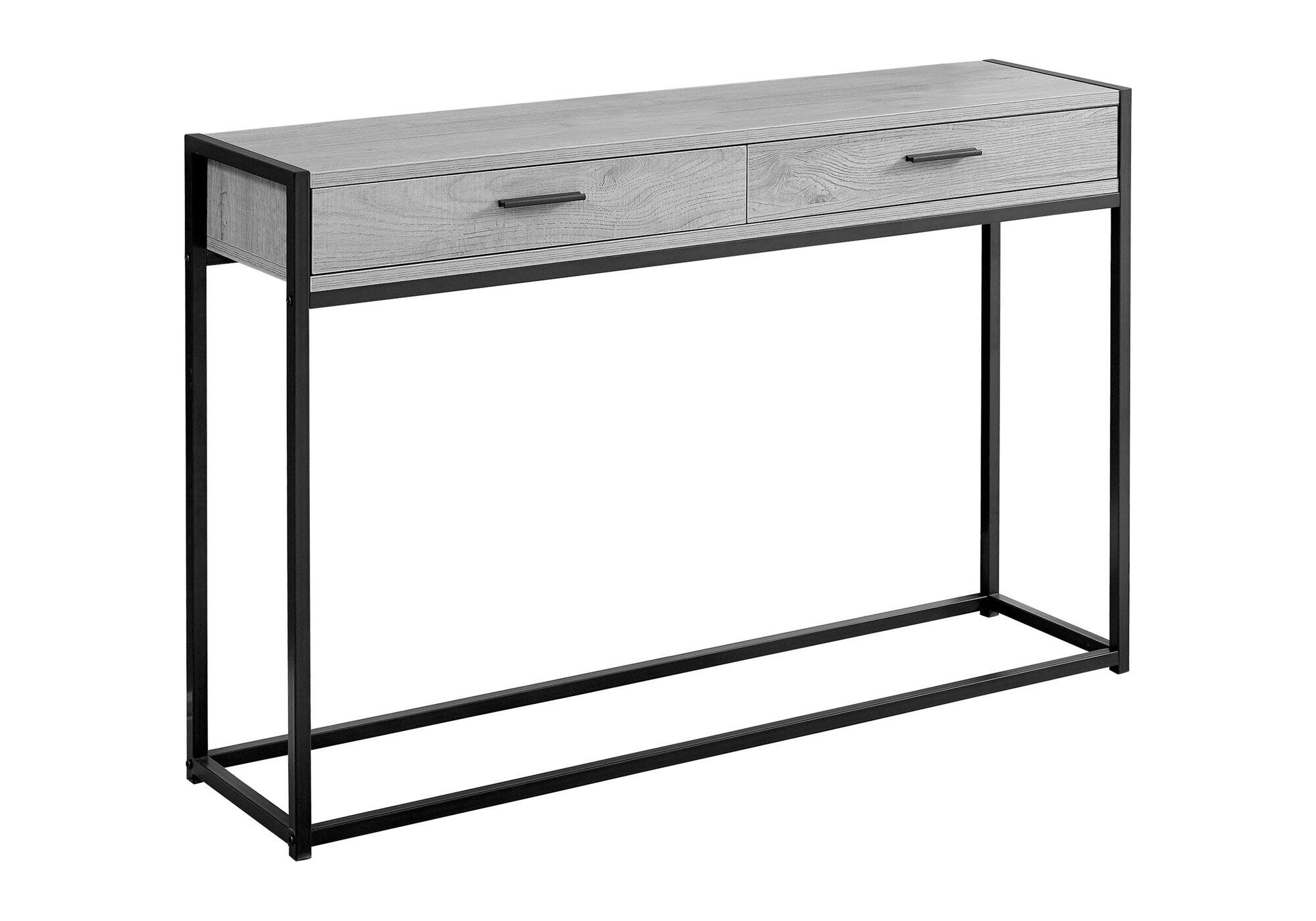 Angle. TinyHomie - Accent Table Console Entryway Narrow Sofa Storage Drawer Living Room Bedroom Grey Laminate Black Metal Contemporary - Grey.