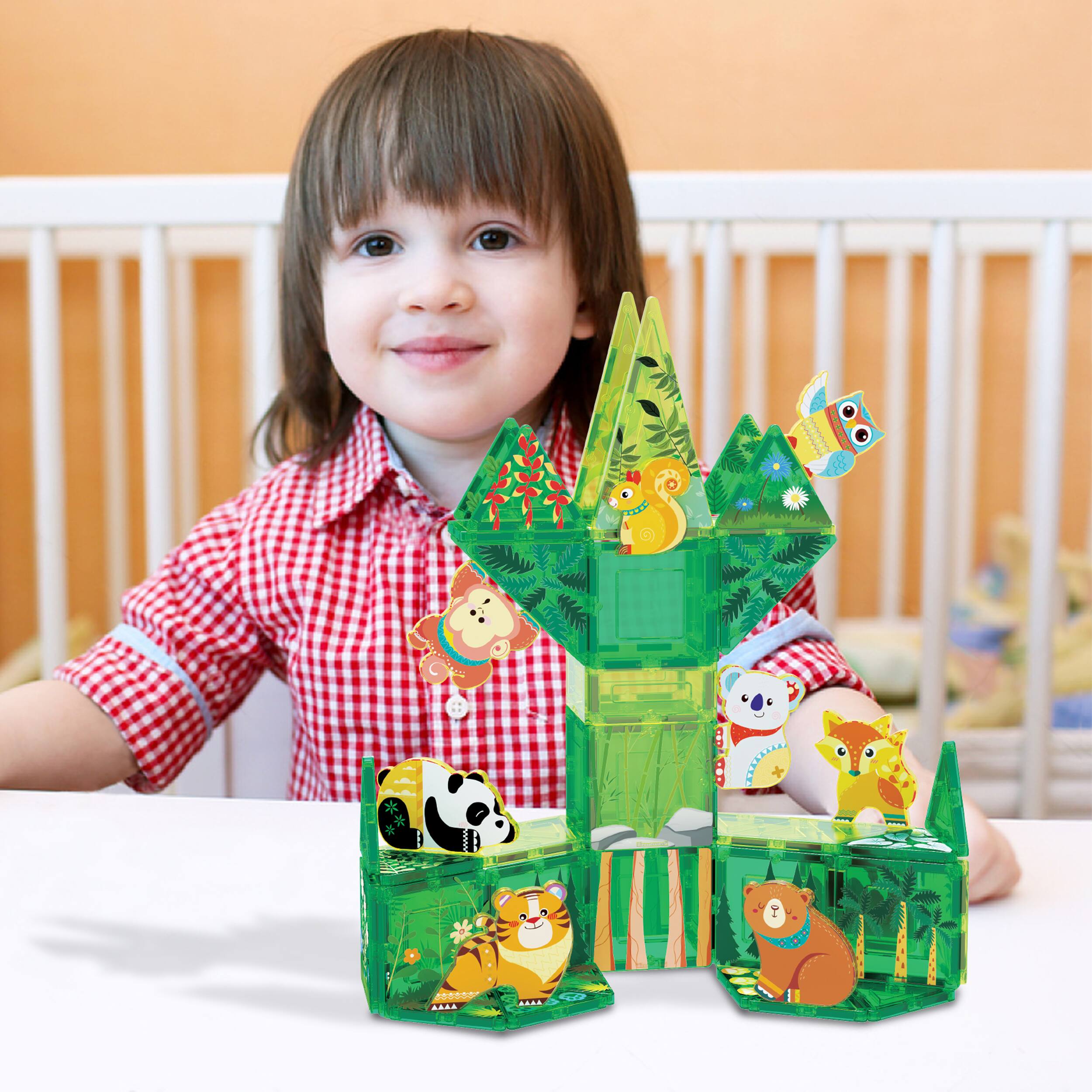 Alt View 1. PicassoTiles - PICASSO-TILES Magnetic Tiles for Kids, Forrest Animal Theme Construction STEM Building Blocks Educational Toy, 8PCS.