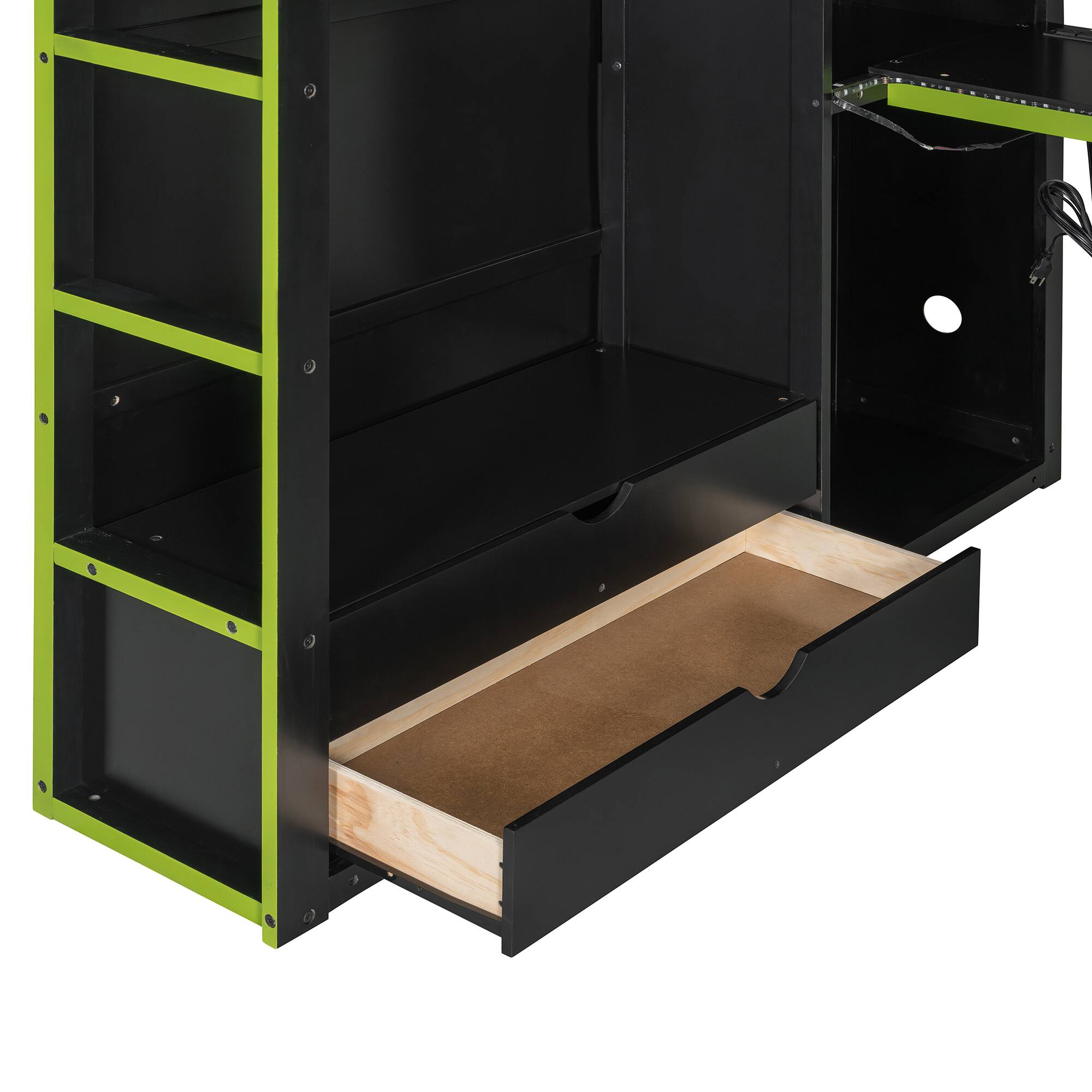 Alt View 2. Anysun - Full Size Wood Loft Bed with Desk,Wardrobe,Ample Storage Space,and RGB Light - Green.