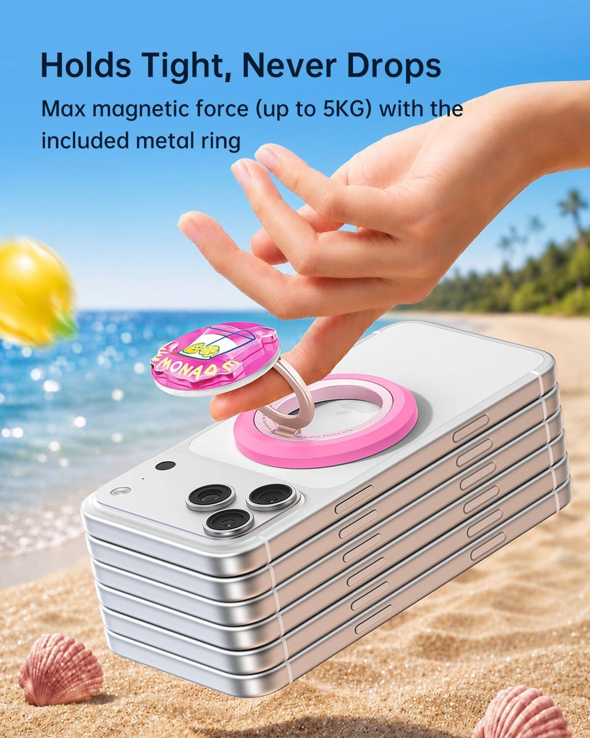 Holds Tight, Never Drops  
Max magnetic force (up to 5KG) with the included metal ring