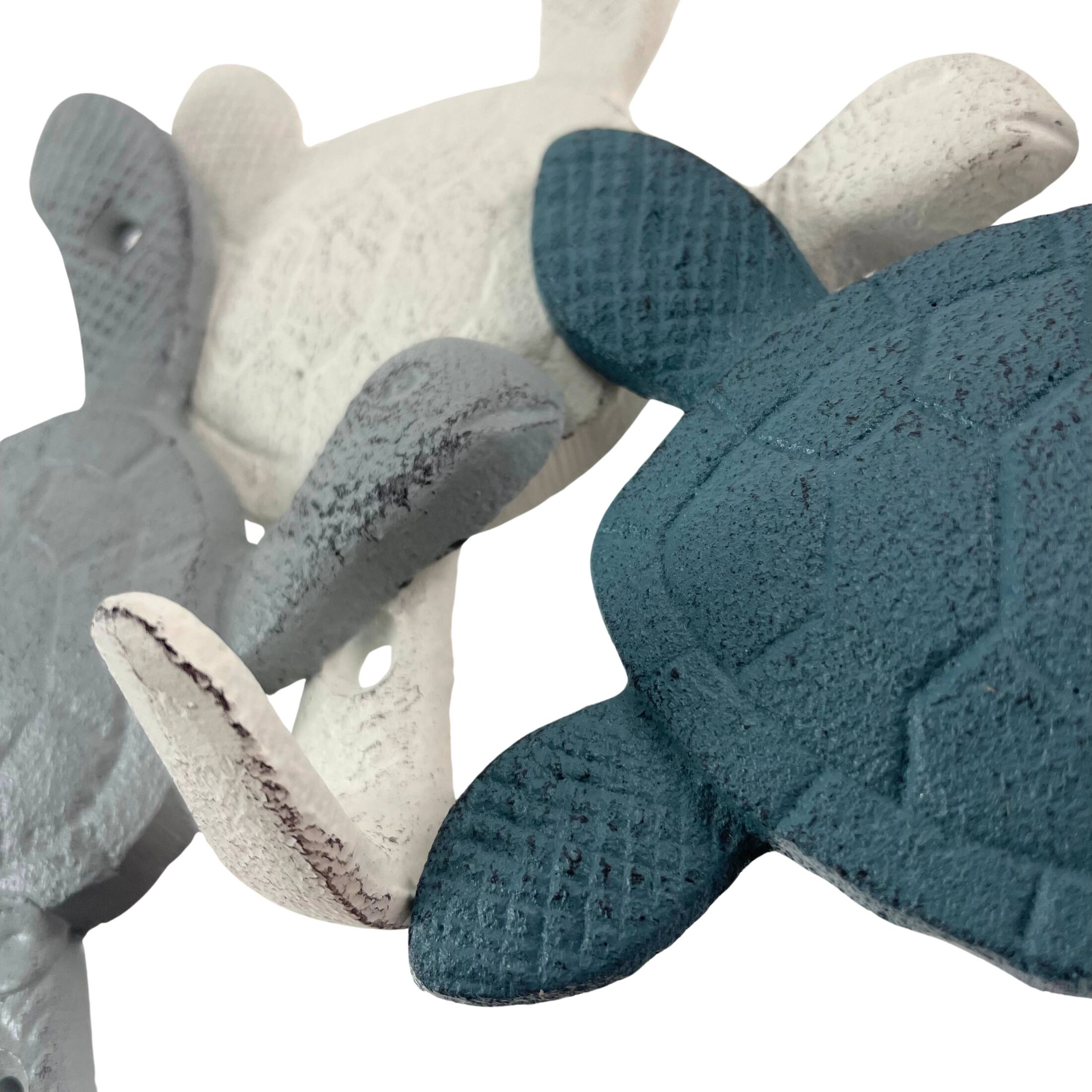 Alt View 2. Zeckos - Cast Iron Sea Turtle Wall Hook Set – Blue, Gray, White, Indoor/Outdoor Use - Multicolored.