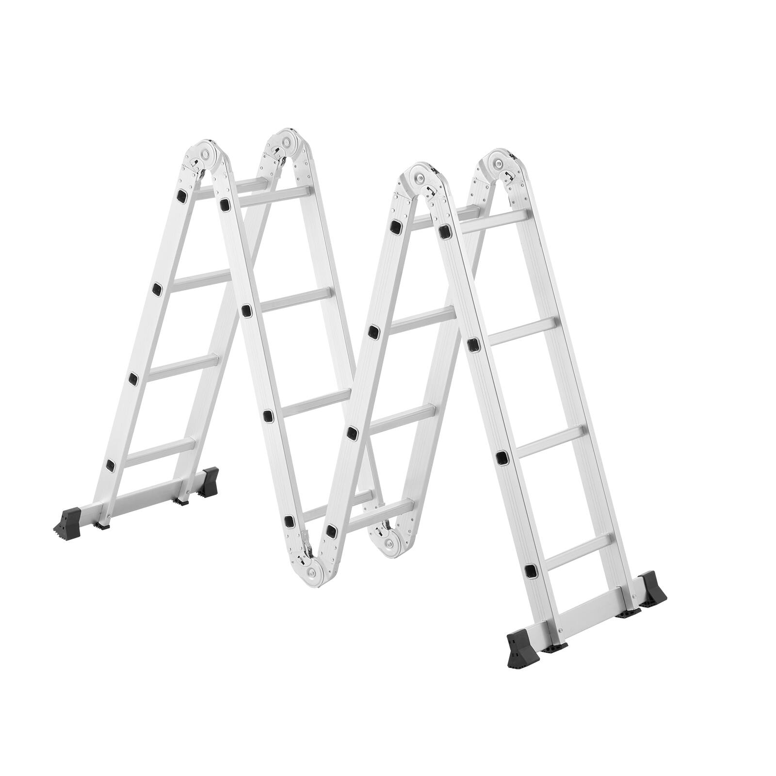 Alt View 5. VEVOR - Multi-Purpose Folding Ladder, 7-in-1 Tall Extension Step Ladder, A Frame 4 Step Telescoping Ladder, 15.5ft Reach Height - Silver.