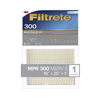 3M Filtrete 300 Basic Dust & Lint
MPR 300 MERV 5
16" x 20" x 1" FILTER