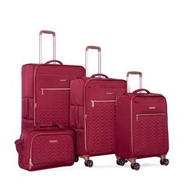 BreeBe - Lightweight Durable Softshell Suitcase Spinner Wheels Terylene Luggage Set 4-Piece (16/20/24/28) - Wine Red
