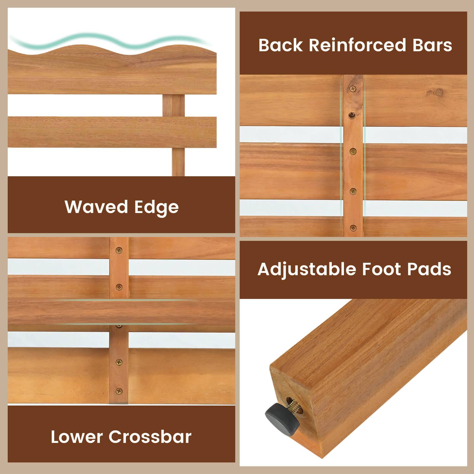- Waved Edge
- Back Reinforced Bars
- Lower Crossbar
- Adjustable Foot Pads