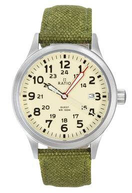 RATIO - Quest Mens Field Watch Sapphire Canvas Strap Quartz RTQ019 100M Lewis And Clark Edition - Green