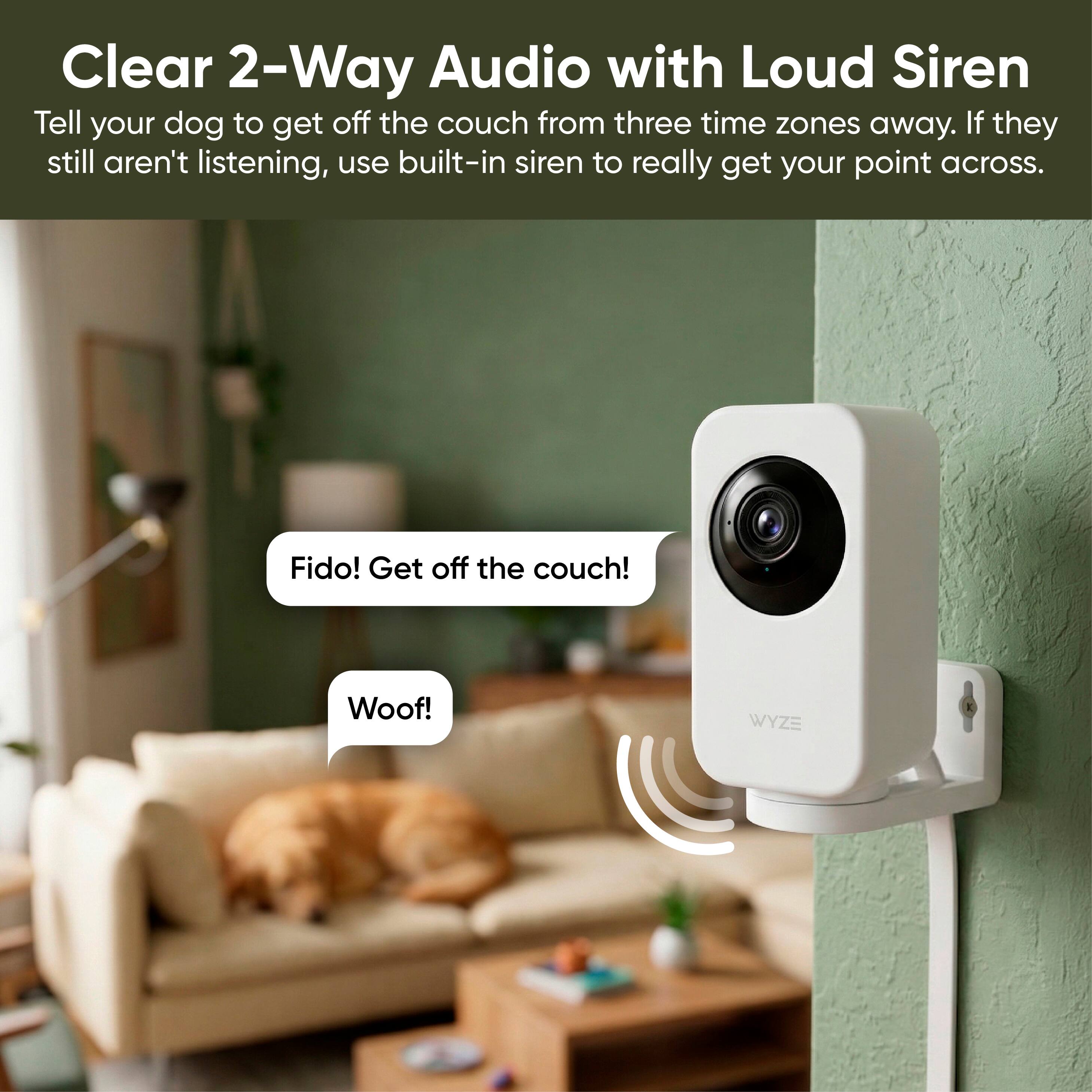 Clear 2-Way Audio with Loud Siren

Tell your dog to get off the couch from three time zones away. If they still aren't listening, use built-in siren to really get your point across.

Fido! Get off the couch!
Woof!